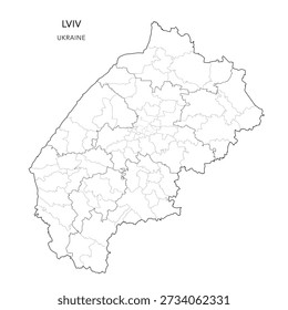 Vector Map of Lviv Oblast with Administrative Subdivisions of Raions (Districts), Hromadas (Communities) and Urban Raions (City Districts) of Lviv - Ukraine 2026
