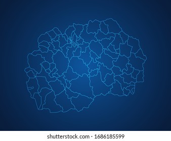 Vektorillustration Karte von Mazedonien abstrakte blaue Linien auf dunklem Hintergrund.