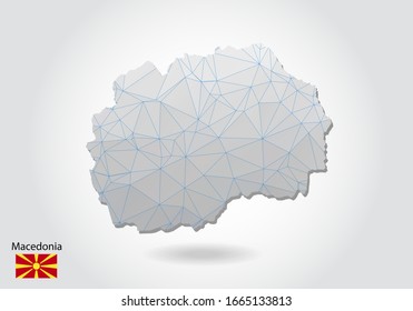 Vector map of macedonia with trendy triangles design in polygonal style on dark background, map shape in modern 3d paper cut art style. layered papercraft cutout design.