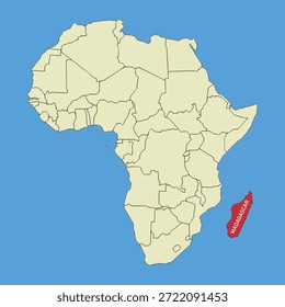 Mapa de Vector de Madagascar, ilustración de silueta de mapa de Vector aislado en el mapa de África. Estado del continente africano