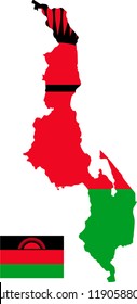 Vector map of Malawi with flag. Isolated, white background