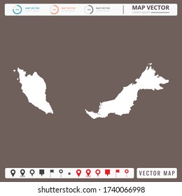 Vector map of Malaysia Brown background and pins icon.