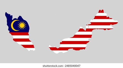 Mapa Vector de Malasia con la Imagen de la bandera nacional.
