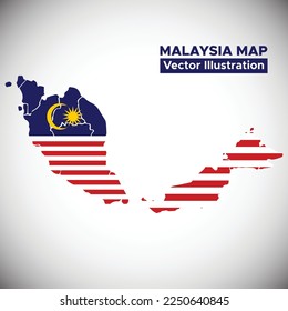Vector map of Malaysia with an inside national flag. Vector Illustration. 