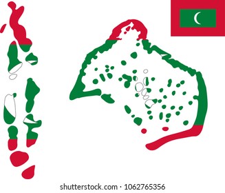Vector map of Maldives with flag. Isolated, white background