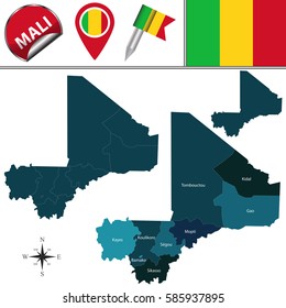 Vector map of Mali with named regions and travel icons