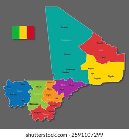 Vector map of Mali with names of cities and with borders city
