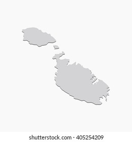 Vector map Malta. Gray Isolated vector Illustration. On Grey background. With shadow. EPS 10 Illustration.
