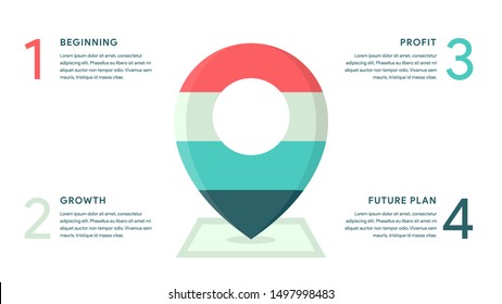 Vector Map Marker for Business infographics concept with 4 options, parts, steps, processes. 16x9 slide clean white template