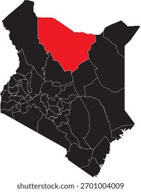 Mapa de Vector del condado de Marsabit en el mapa de Kenia