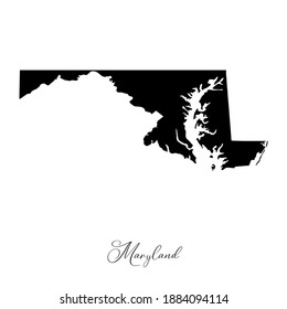 Vector map of  Maryland with handwritten name of the state. State name can be removed or edited. Black drawing on white background. Appropriate for digital editing and prints of all sizes.