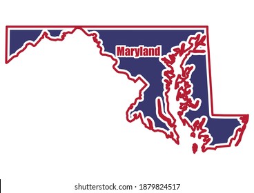 Vector map of  Maryland.  The map is painted in the colors American flag. A flat vector map is isolated on a white background.  The map is appropriate for prints of any size. 