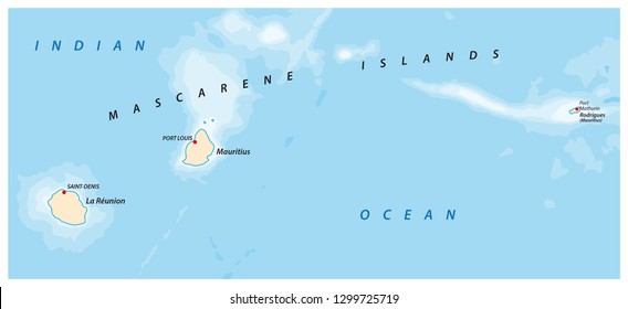 Vector Map Of The Mascarene Islands, Mauritius, Reunion, Rodrigues