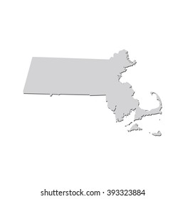 Vector map Massachusetts. Isolated vector Illustration. Gray on White background. With shadow. EPS 10 Illustration.