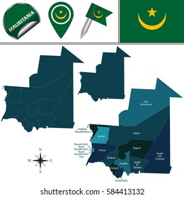 Vector map of Mauritania with named regions and travel icons