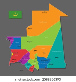 Vector map of Mauritania with names of cities and with borders city