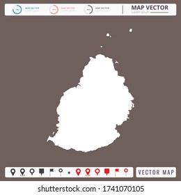 Vector map of Mauritius Brown background and pins icon.