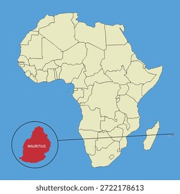 Mapa de Vector de Mauricio, ilustración de silueta de mapa de Vector aislado en el mapa de África. Estado del continente africano