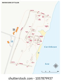 Vector map of the Mayan Ruins of Tulum, Mexico