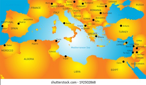 Vector Map Of Mediterranean Region Countries