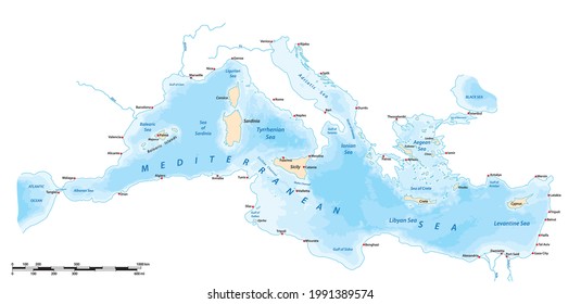 vector map of the Mediterranean Sea, Southern Europe, North Africa and Middle East 