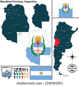 Mapa vectorial de la provincia de Mendoza y ubicación en el mapa argentino