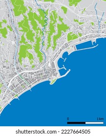 Vector map of Menton city. Street map poster illustration. Menton map art.