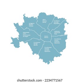 Vector map of the metropolitan city of Milan with zones, Italy.
