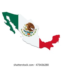 Vector map of Mexico with flag on white background