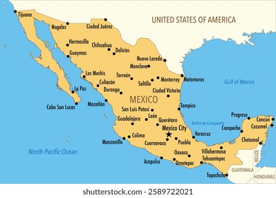 Vector Map of Mexico with Major Cities and Neighboring Countries – Infographic Illustration