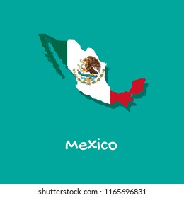 Vector map of Mexico painted in the colors of the flag. The country's borders with shadow. Isolated vector illustration.