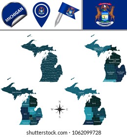 Vector Map Of Michigan With Named Regions And Travel Icons