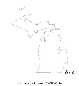 Vector map Michigan. Outline map. Isolated vector Illustration. Black on White background. EPS 8 Illustration.