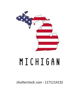 Vector map of Michigan painted in the colors American flag. Silhouette or borders of USA state. Isolated vector illustration