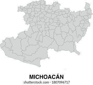 Mapa vectorial de Michoacán México dividido en municipios