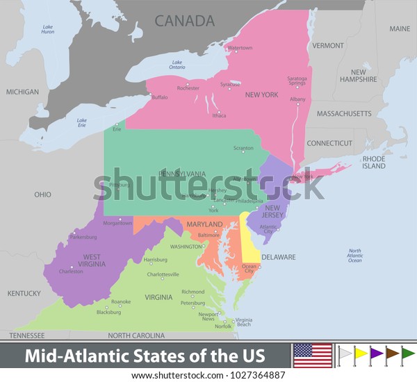 Vector Map Mid Atlantic States United Stock Vector Royalty Free
