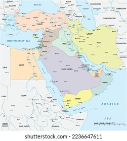 Vektorkarte der geopolitischen Region des mittleren Ostens