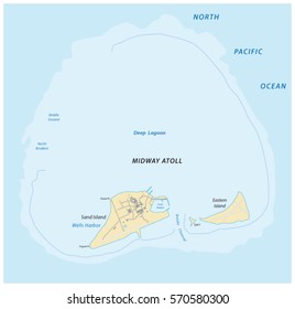 Vector map of the Midway Atoll in the Northern Pacific Ocean