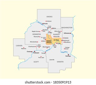 vector map of the Minneapolis-Saint Paul metropolitan area, Minnesota, United States