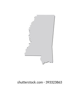 Vector map Mississippi. Isolated vector Illustration. Gray on White background. With shadow. EPS 10 Illustration.