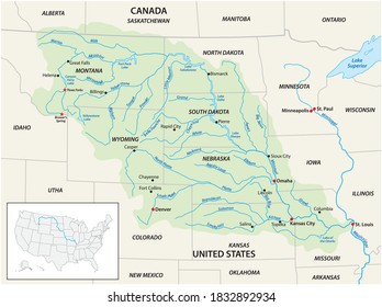 Vector map of the Missouri River Drainage Basin, United States, Canada svg