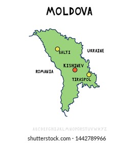 vector map of Moldova. scheme of the country. Map in green colors. names of major cities