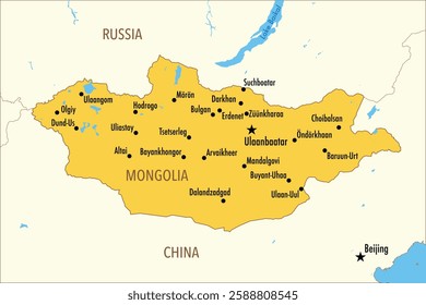 Vector Map of Mongolia with Major Cities and Neighboring Countries – Infographic Illustration