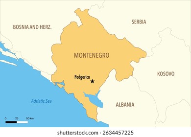 Vector Map of Montenegro with Major Cities and Neighboring Countries – Editable Illustration