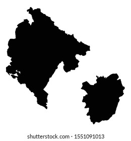 Vector map Montenegro and Podgorica. Country and capital. Isolated vector Illustration. Black on White background. EPS 10 Illustration.