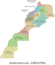 Vector map of Morocco with regions and administrative divisions. Editable and clearly labeled layers.