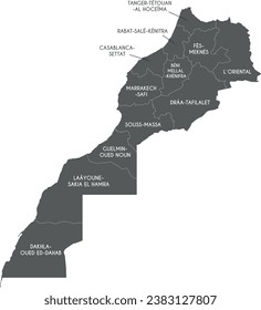 Vector map of Morocco with regions and administrative divisions. Editable and clearly labeled layers.