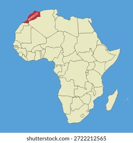 Mapa de Vector de Marruecos, ilustración de silueta de mapa de Vector aislado en el mapa de África. Estado del continente africano