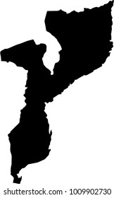 Vector map of Mozambique. Black mask. Isolated, white background. 