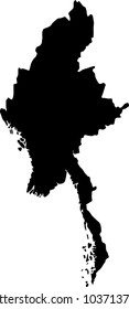 Vector map of Myanmar. Black mask. Isolated, white background. 